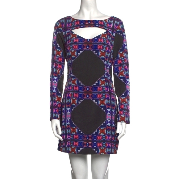 Mara Hoffman Geometric Print Cut Out Shift Mini Dress in Black and Pink Size 4 - Picture 2 of 10